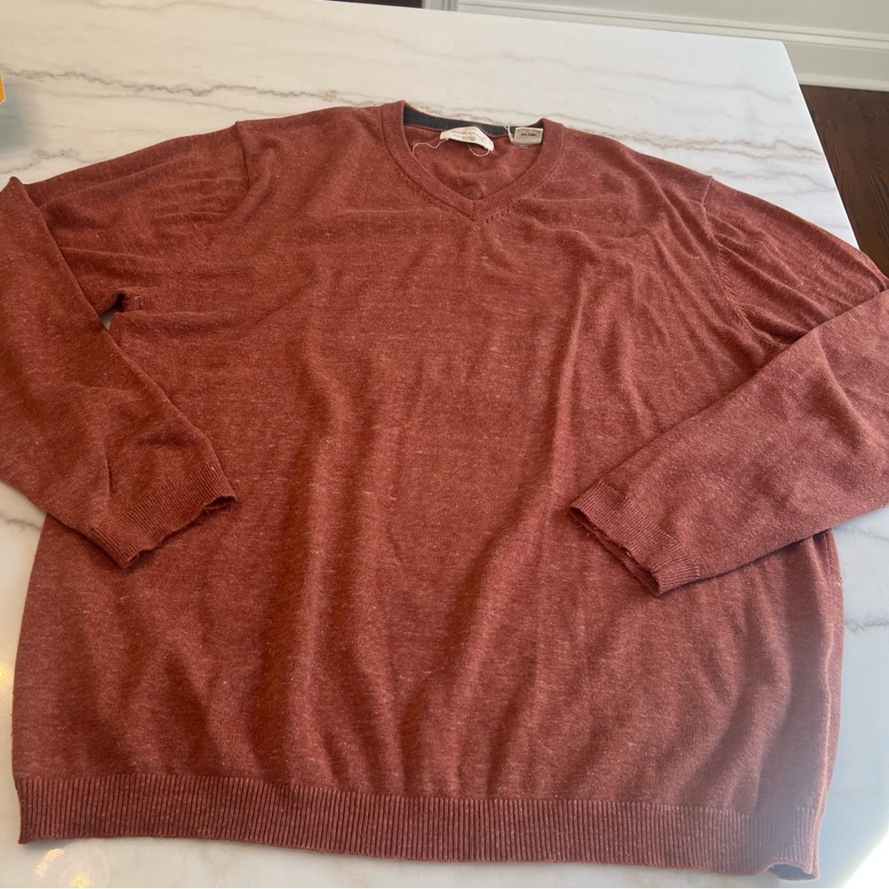 Weatherproof  Vintage Men’s Red Orange Cotton V Neck Sweater Long Sleeve Large